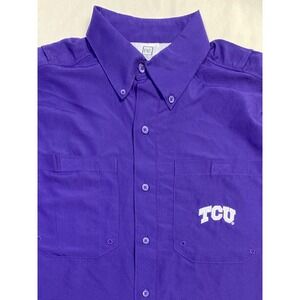 Pro Edge‎ TCU Horned Frogs Button Up Shirt Short Sleeve Purple Mens S